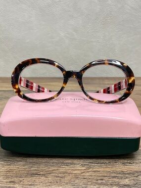 kate spade Oval Tortoiseshell Reading Glasses with Pink Stripe Temples